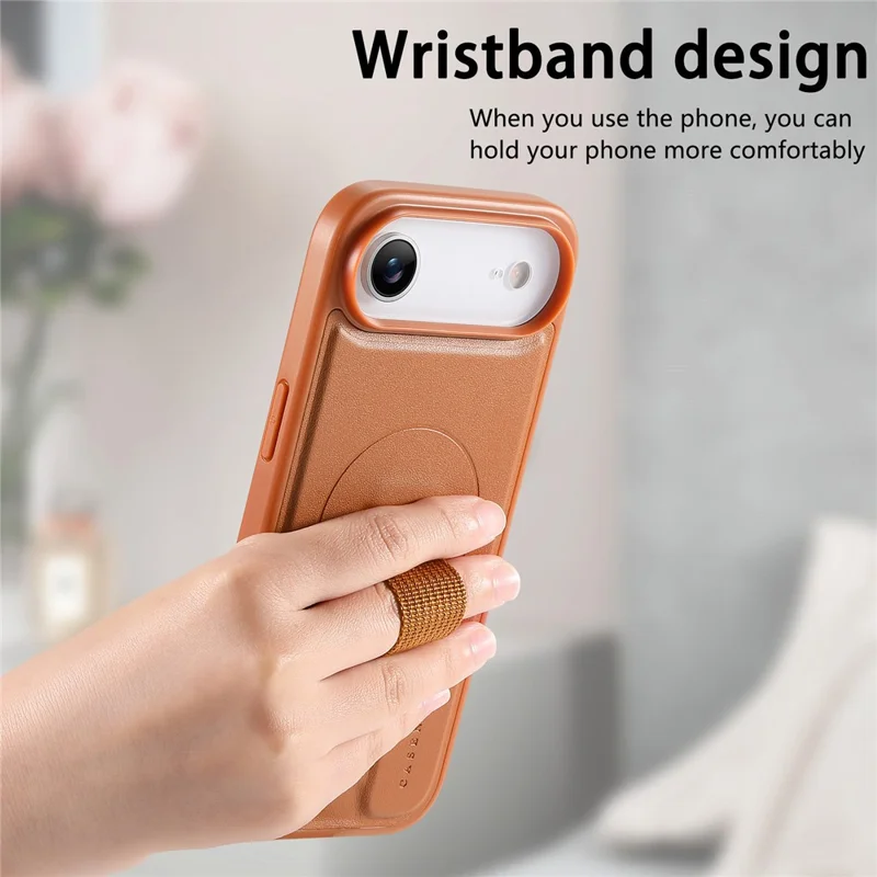 CASENEO For iPhone Air Magnetic Case Wristband PU Leather + PC Shockproof Phone Cover - Brown