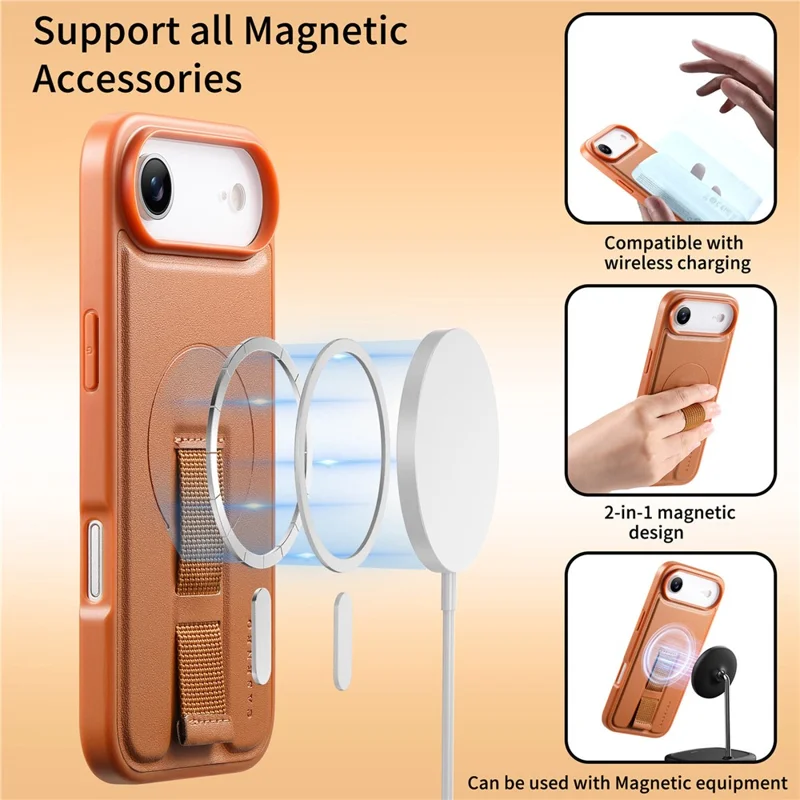 CASENEO For iPhone Air Magnetic Case Wristband PU Leather + PC Shockproof Phone Cover - Brown