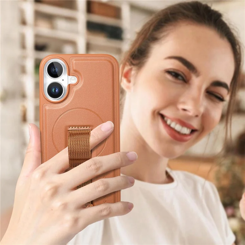 CASENEO For iPhone 17 Magnetic Case Wristband PU Leather + PC Shockproof Phone Cover - Brown