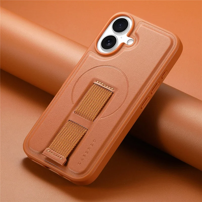 CASENEO For iPhone 17 Magnetic Case Wristband PU Leather + PC Shockproof Phone Cover - Brown