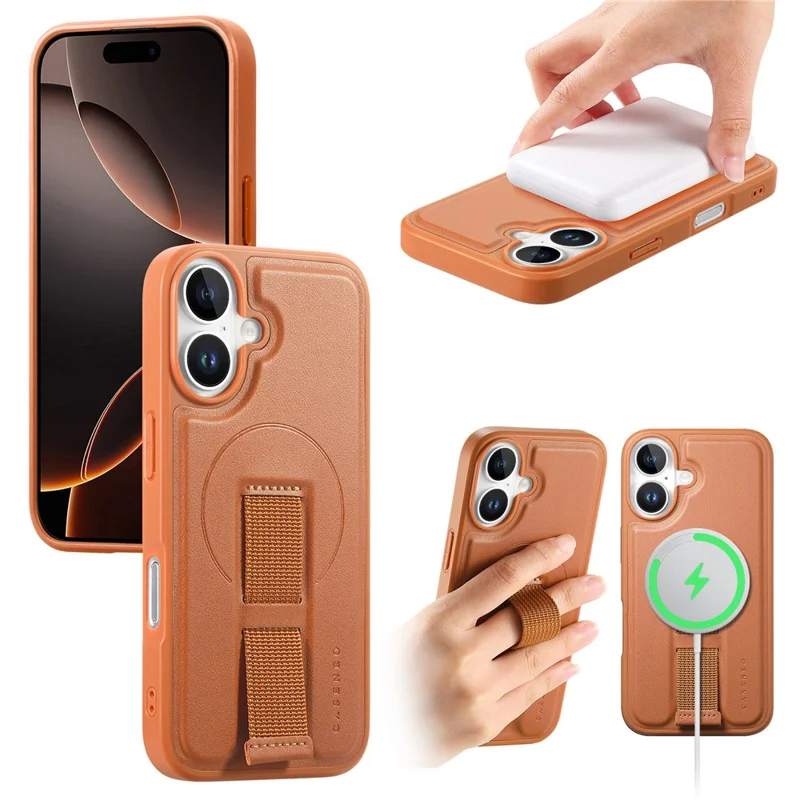CASENEO For iPhone 17 Magnetic Case Wristband PU Leather + PC Shockproof Phone Cover - Brown