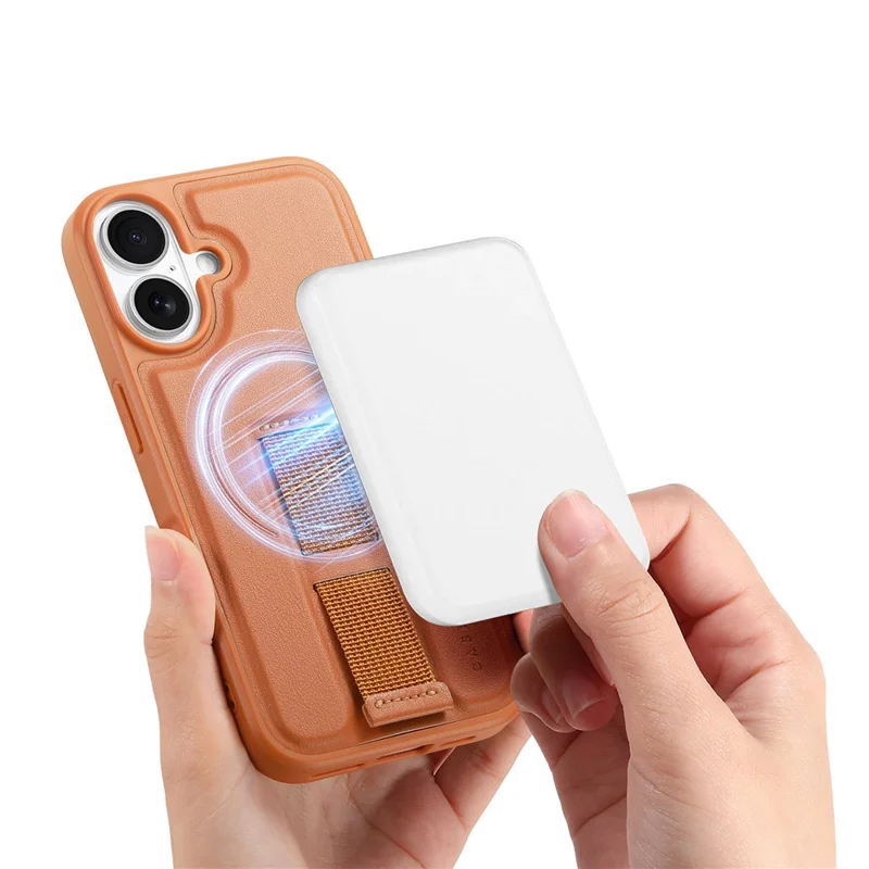 CASENEO For iPhone 17 Magnetic Case Wristband PU Leather + PC Shockproof Phone Cover - Brown