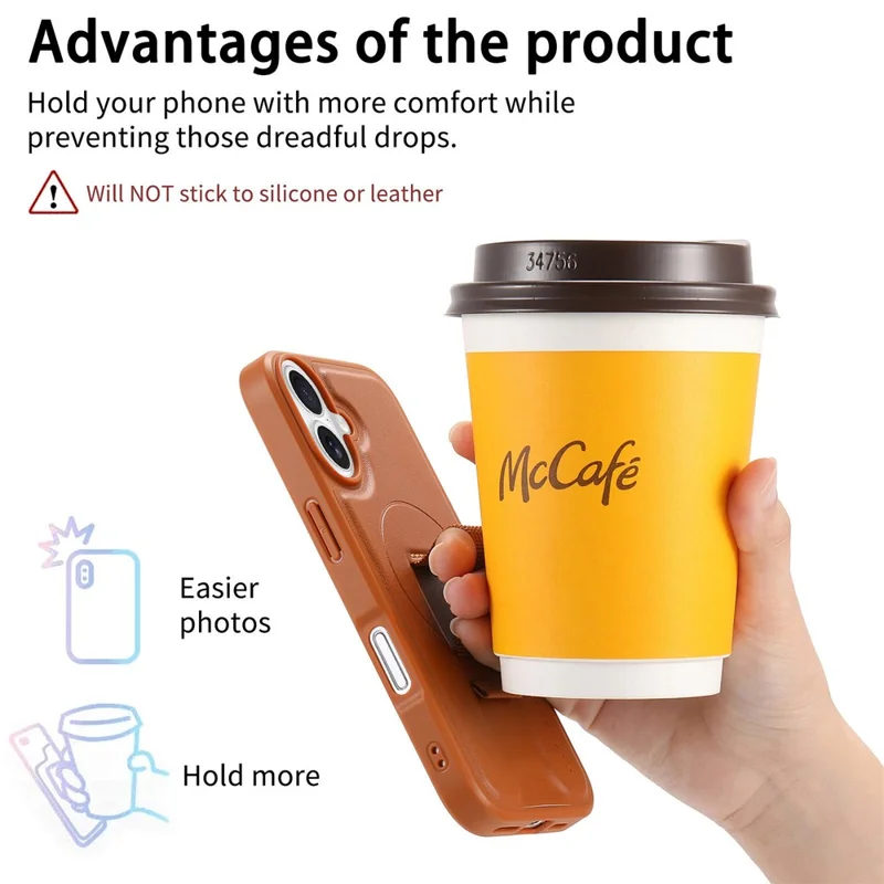 CASENEO For iPhone 17 Magnetic Case Wristband PU Leather + PC Shockproof Phone Cover - Brown