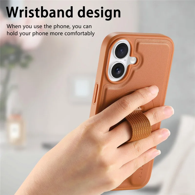 CASENEO For iPhone 17 Magnetic Case Wristband PU Leather + PC Shockproof Phone Cover - Brown