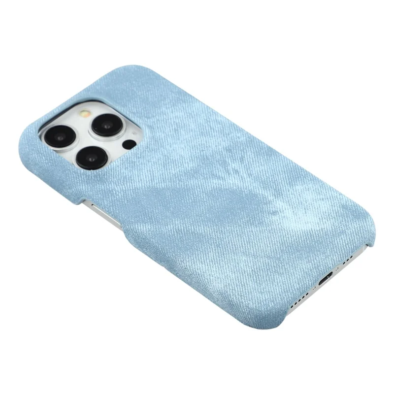 For iPhone 14 Pro Max Magnetic Case Denim Cloth Texture Leather + PC Shockproof Phone Cover - Baby Blue