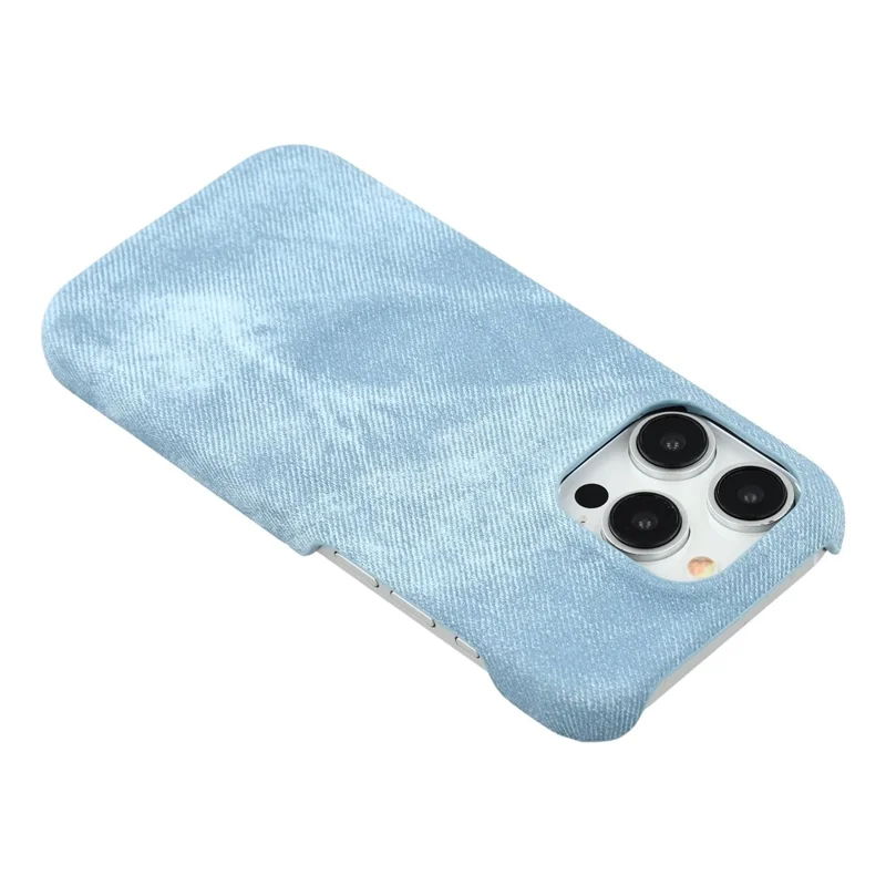For iPhone 14 Pro Magnetic Case Denim Cloth Texture Leather + PC Shockproof Phone Cover - Baby Blue