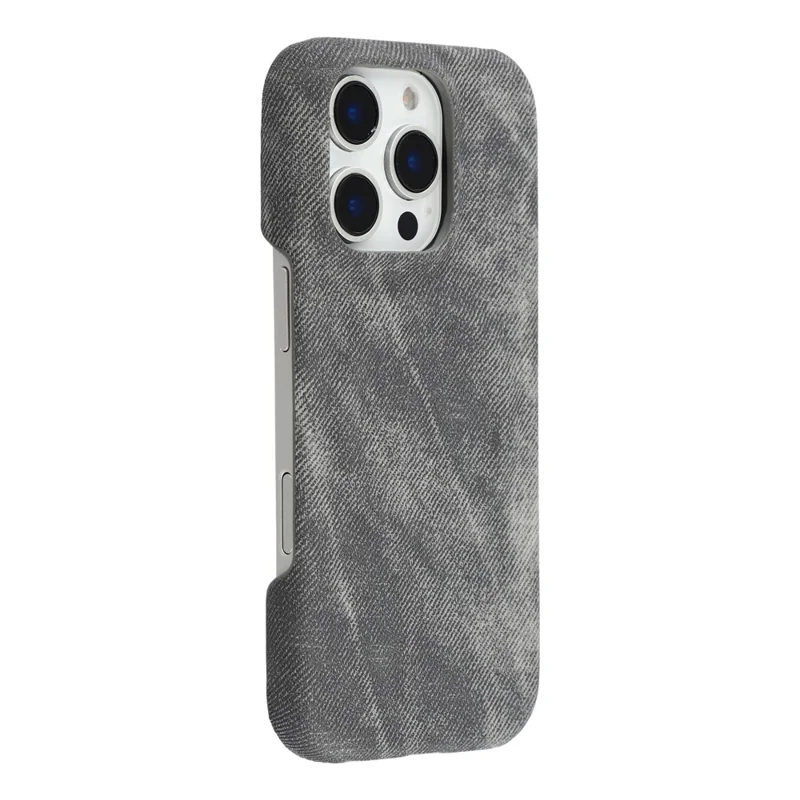 For iPhone 16 Pro Magnetic Case Denim Cloth Texture Leather + PC Shockproof Phone Cover - Dark Grey