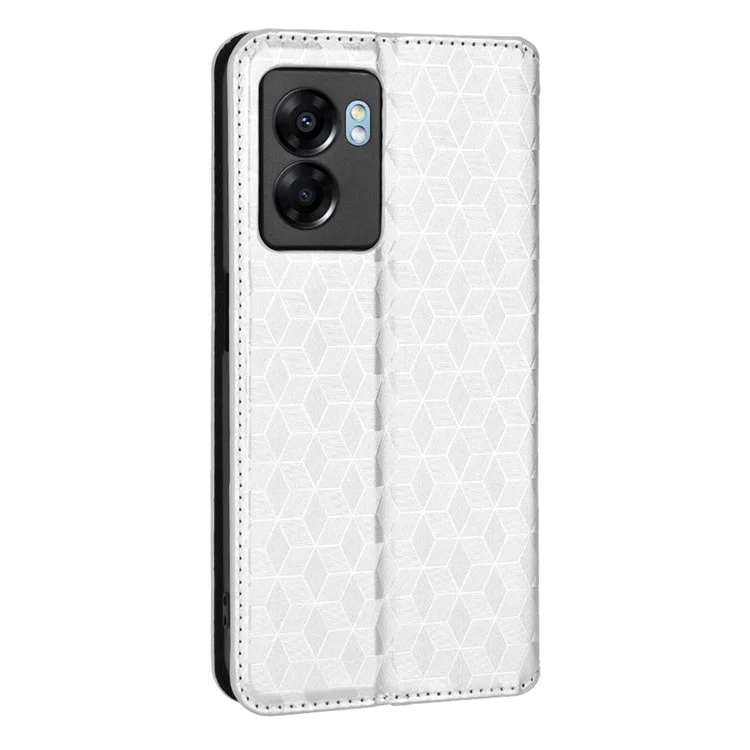 Para OnePlus Nord N300 5G Rhombus Padrão Impresso Fechamento Magnético Tampa da Capa da Carteira de Couro PU PU - Prata