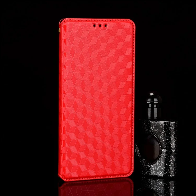 For OnePlus Nord N300 5G Rhombus Pattern Imprinted Magnetic Closure Stand Cover PU Leather Flip Wallet Phone Case - Red