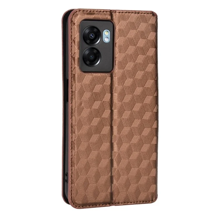 Para OnePlus Nord N300 5G Rhombus Padrão Impresso Fechamento Magnético Tampa da Capa da Carteira de Couro PU PU - Castanho