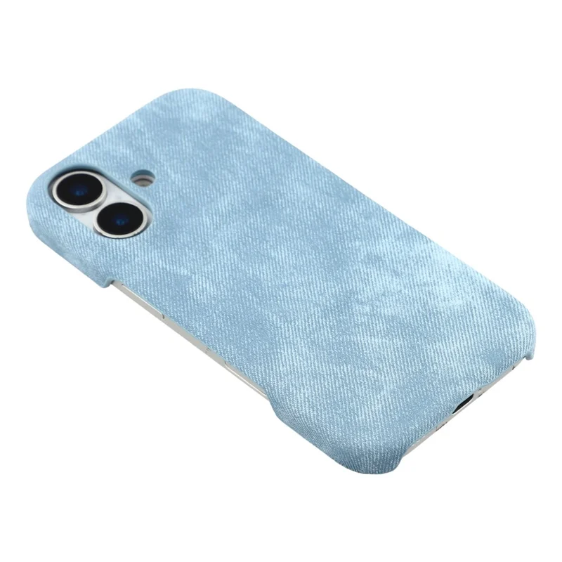 For iPhone 16 Magnetic Case Denim Cloth Texture Leather + PC Shockproof Phone Cover - Baby Blue