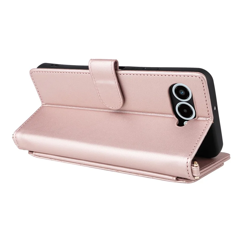 For T-Mobile REVVL 8  /  T Phone 3 Case with Shoulder  /  Wrist Strap Leather Phone Cover Stand Wallet - Pink