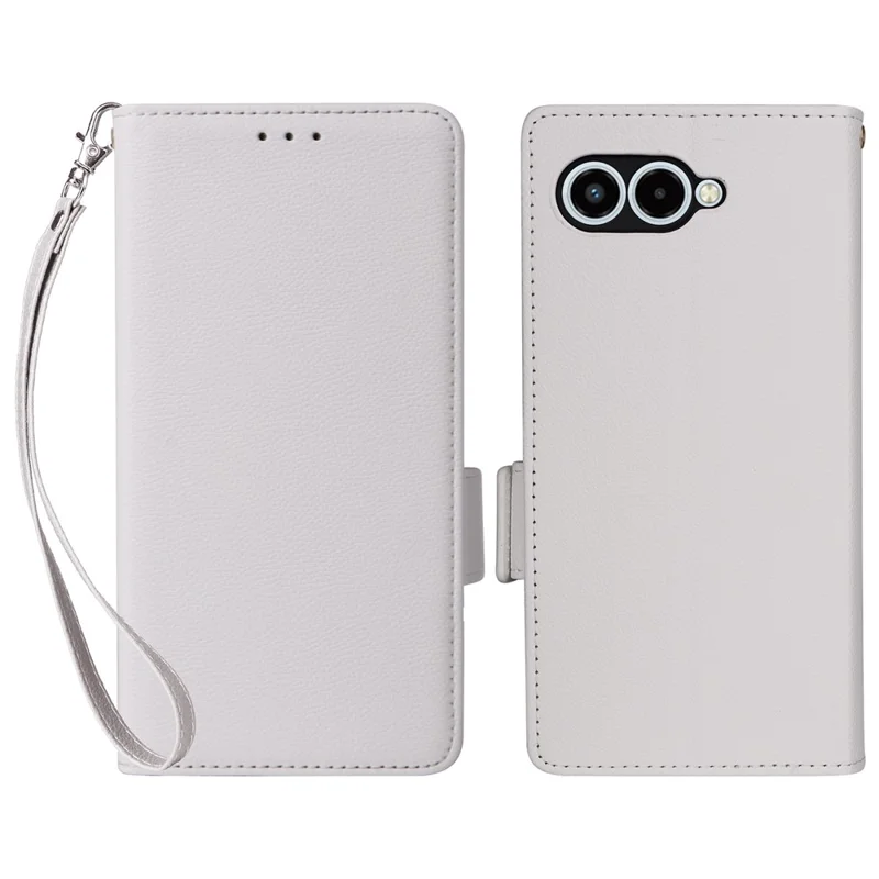For T-Mobile REVVL 8  /  T Phone 3 Case Litchi Texture Wallet Leather Phone Cover with Wrist Strap - White