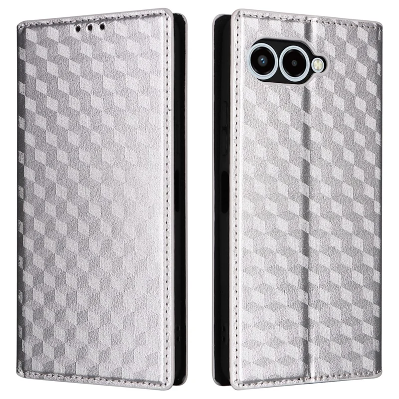 For T-Mobile REVVL 8  /  T Phone 3 Case Wallet Rhombus Imprinted Leather Phone Cover - Silver