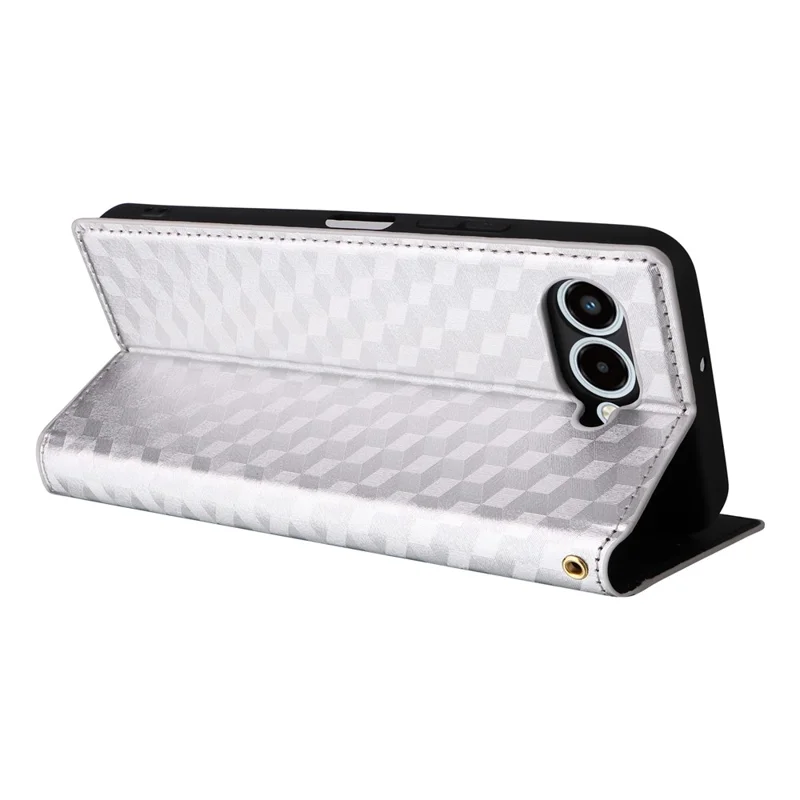 For T-Mobile REVVL 8  /  T Phone 3 Case Wallet Rhombus Imprinted Leather Phone Cover - Silver