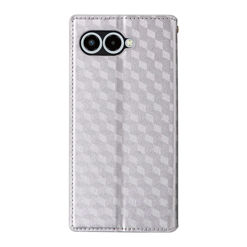 For T-Mobile REVVL 8  /  T Phone 3 Case Wallet Rhombus Imprinted Leather Phone Cover - Silver