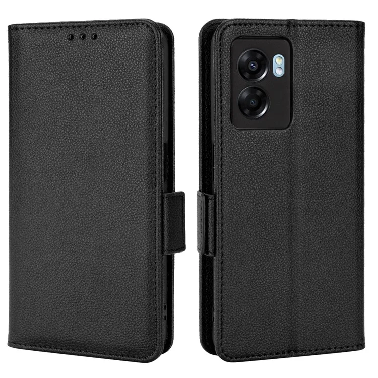 Pour OnePlus Nord N300 5G Couvercle de Téléphone Portable Litchi Texture Tpu + pu Cuir Stand Portefeuille Avec Des Fermoirs Magnétiques Latéraux - le Noir