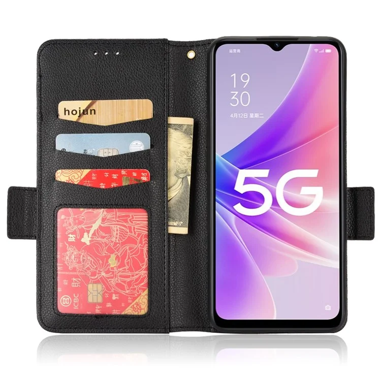 Pour OnePlus Nord N300 5G Couvercle de Téléphone Portable Litchi Texture Tpu + pu Cuir Stand Portefeuille Avec Des Fermoirs Magnétiques Latéraux - le Noir