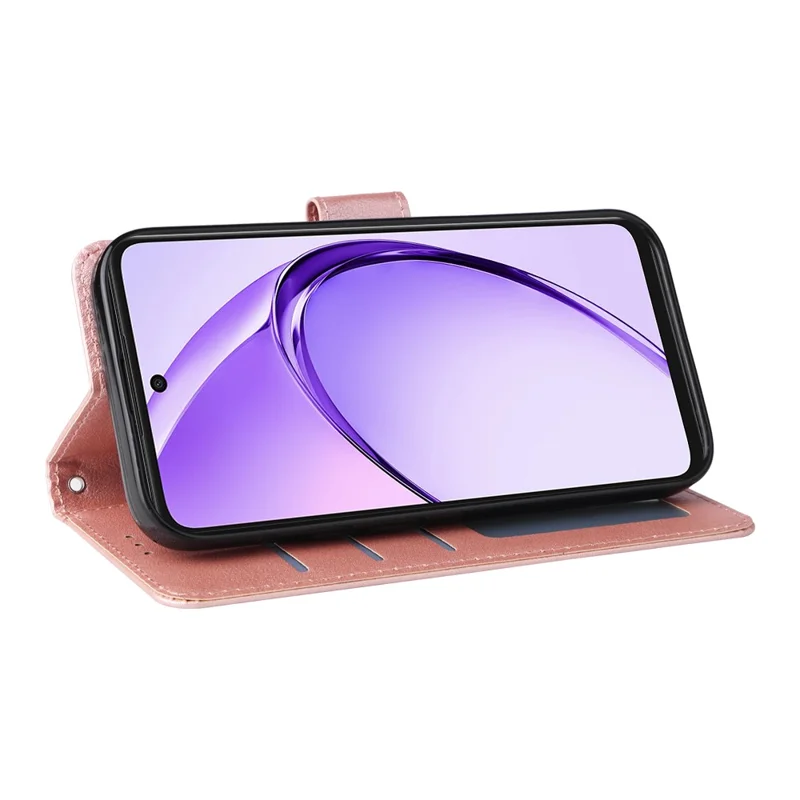 For Oppo A5 5G  /  4G Case Wallet Stand PU Leather Phone Cover with Wrist Strap - Rose Gold