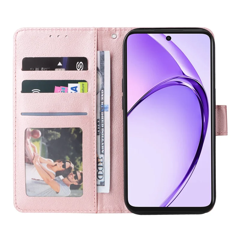 For Oppo A5 5G  /  4G Case Wallet Stand PU Leather Phone Cover with Wrist Strap - Rose Gold