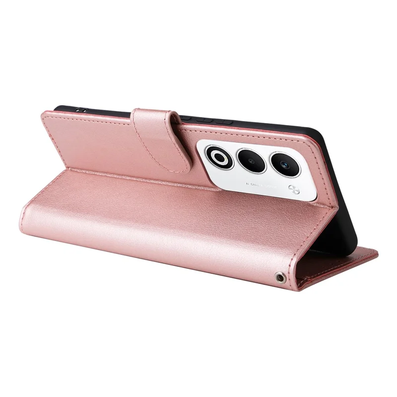 For Oppo A5 5G  /  4G Case Wallet Stand PU Leather Phone Cover with Wrist Strap - Rose Gold