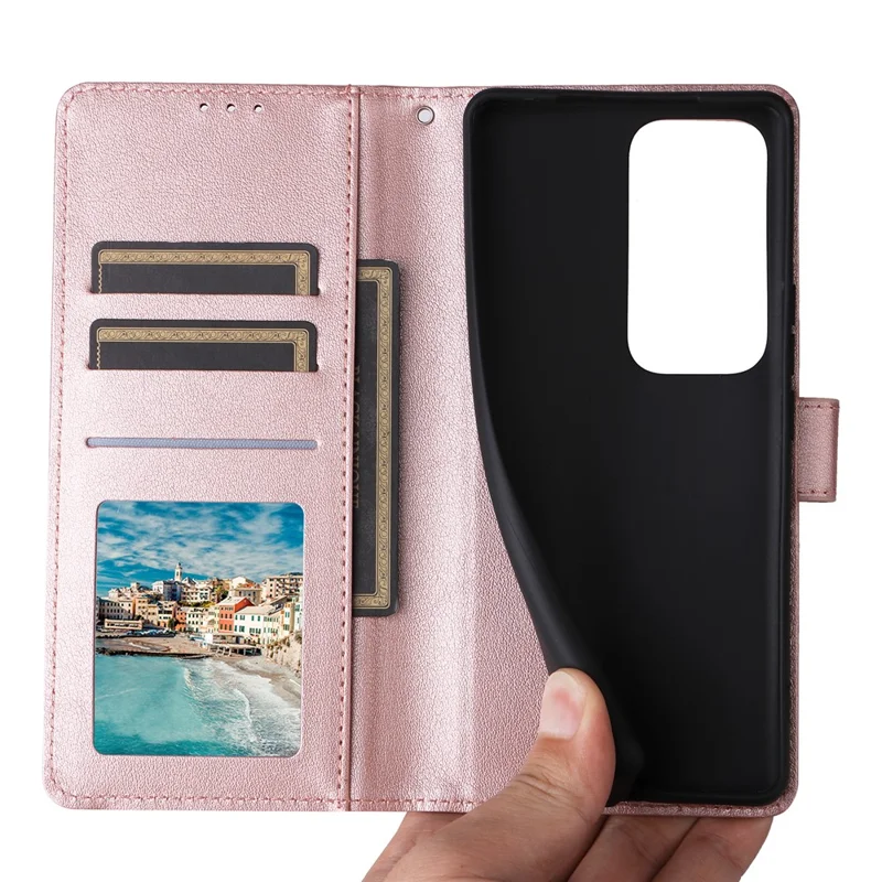 For Oppo A5 5G  /  4G Case Wallet Stand PU Leather Phone Cover with Wrist Strap - Rose Gold