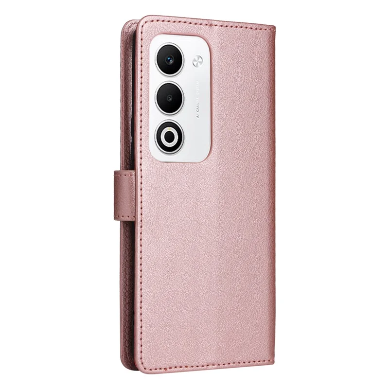 For Oppo A5 5G  /  4G Case Wallet Stand PU Leather Phone Cover with Wrist Strap - Rose Gold