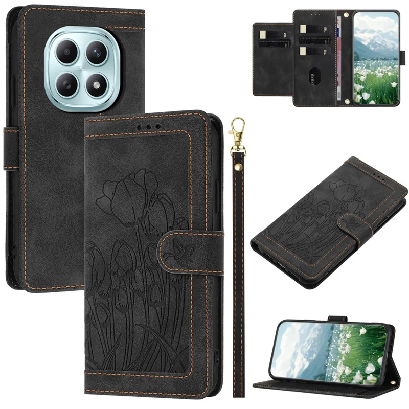 For Xiaomi Redmi Note 15 5G (Global) Case Tulip Leather Phone Cover with 5 Card Slots Wallet - Black