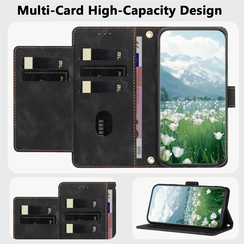 For Xiaomi Redmi Note 15 5G (Global) Case Tulip Leather Phone Cover with 5 Card Slots Wallet - Black