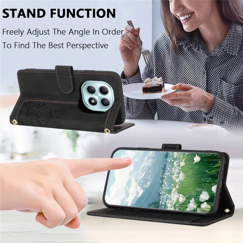 For Xiaomi Redmi Note 15 5G (Global) Case Tulip Leather Phone Cover with 5 Card Slots Wallet - Black