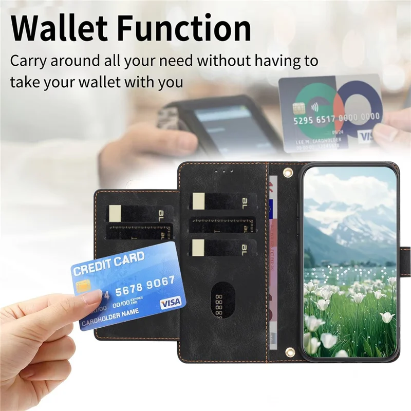 For Xiaomi Redmi Note 15 5G (Global) Case Tulip Leather Phone Cover with 5 Card Slots Wallet - Black