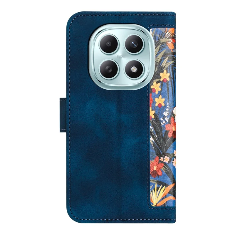 For Xiaomi Redmi Note 15 5G (Global) Case PU Leather Floral Phone Cover with Card Slots - Dark Blue