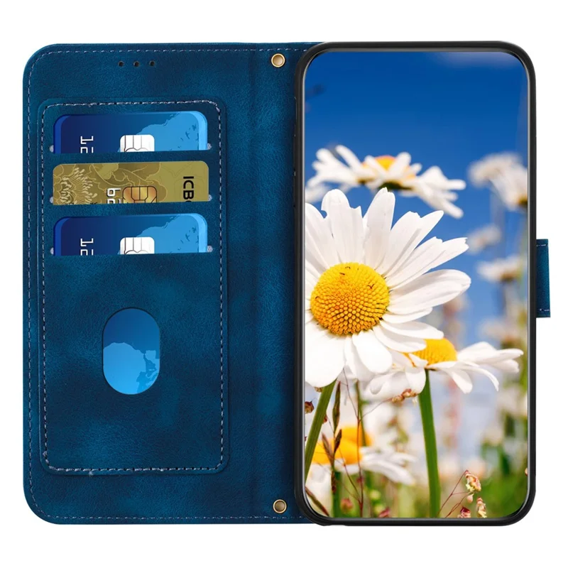 For Xiaomi Redmi Note 15 5G (Global) Case PU Leather Floral Phone Cover with Card Slots - Dark Blue