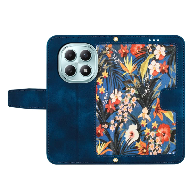 For Xiaomi Redmi Note 15 5G (Global) Case PU Leather Floral Phone Cover with Card Slots - Dark Blue