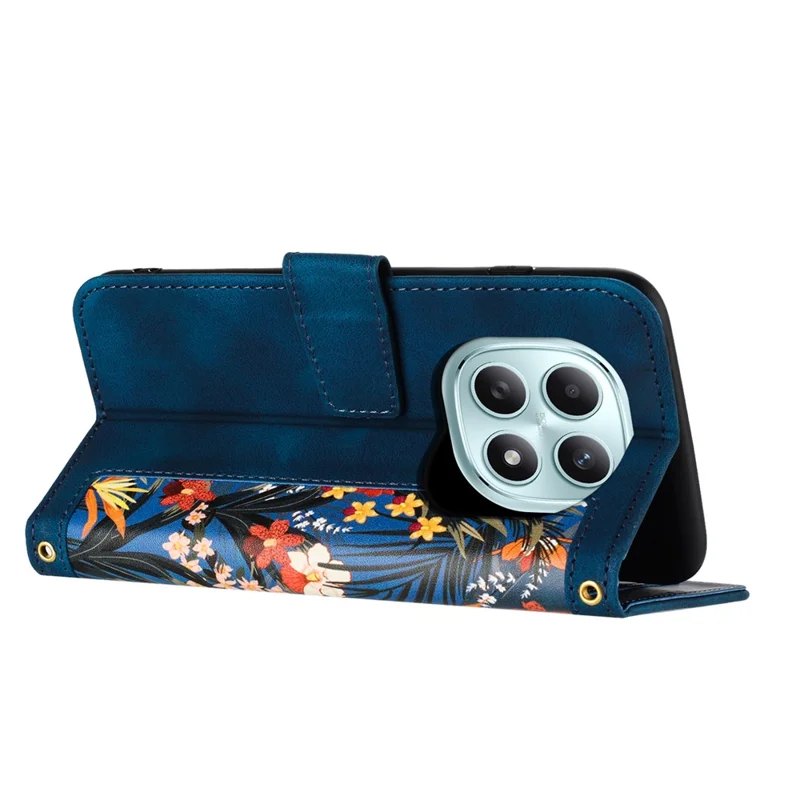 For Xiaomi Redmi Note 15 5G (Global) Case PU Leather Floral Phone Cover with Card Slots - Dark Blue