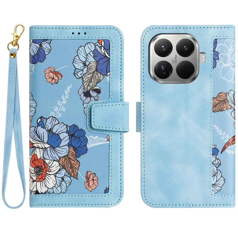 For Xiaomi 15T Pro Case PU Leather Floral Phone Cover with Card Slots - Baby Blue
