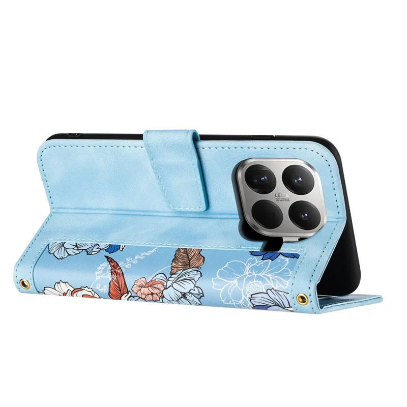 For Xiaomi 15T Pro Case PU Leather Floral Phone Cover with Card Slots - Baby Blue