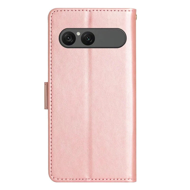 For Sony Xperia 10 VII Leather Wallet Case Butterfly Flower Imprinted Phone Cover with Strap - Rose Gold