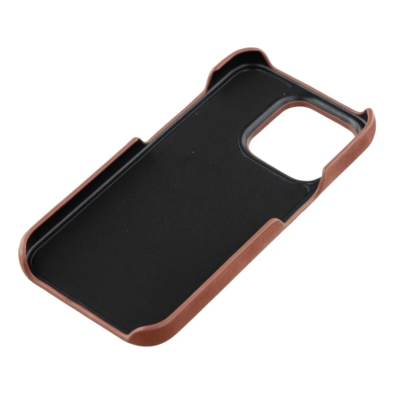 For iPhone 15 Pro Max Case Skin-Touch Leather + PC Phone Cover with Card Slot - Brown