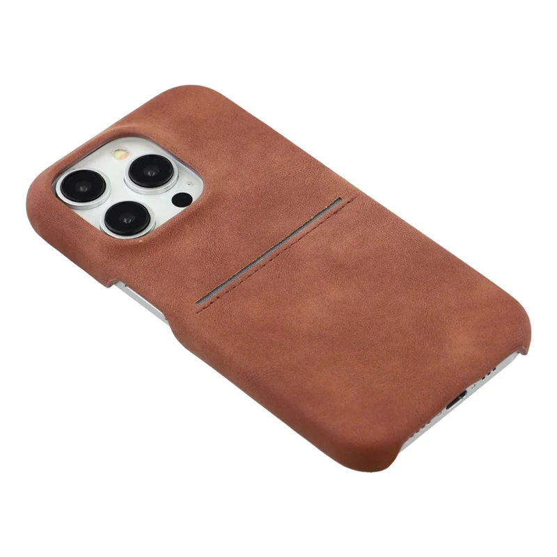 For iPhone 14 Pro Max Case Skin-Touch Leather + PC Phone Cover with Card Slot - Brown