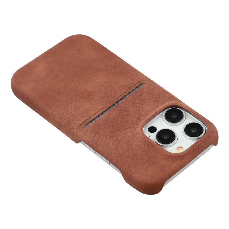 For iPhone 14 Pro Max Case Skin-Touch Leather + PC Phone Cover with Card Slot - Brown