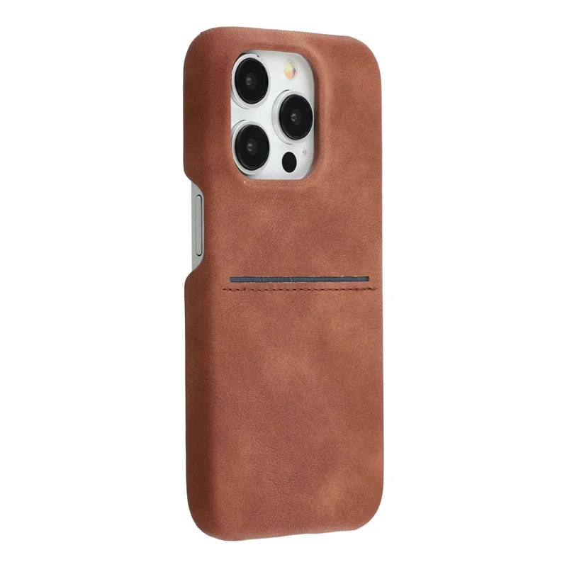For iPhone 14 Pro Case Skin-Touch Leather + PC Phone Cover with Card Slot - Brown