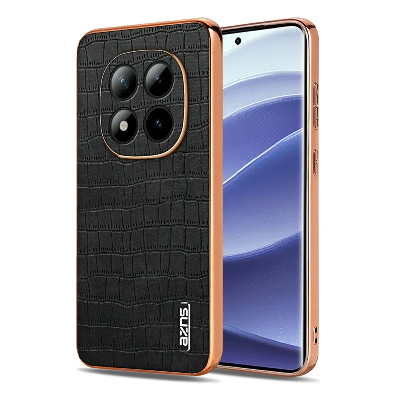 AZNS voor Xiaomi Redmi Note 15 Pro+ 5G hoesje Electrolytisch bedekt Krokostructuur PU + TPU telefoonhoes - Zwart