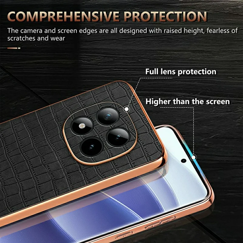 AZNS voor Xiaomi Redmi Note 15 Pro+ 5G hoesje Electrolytisch bedekt Krokostructuur PU + TPU telefoonhoes - Zwart