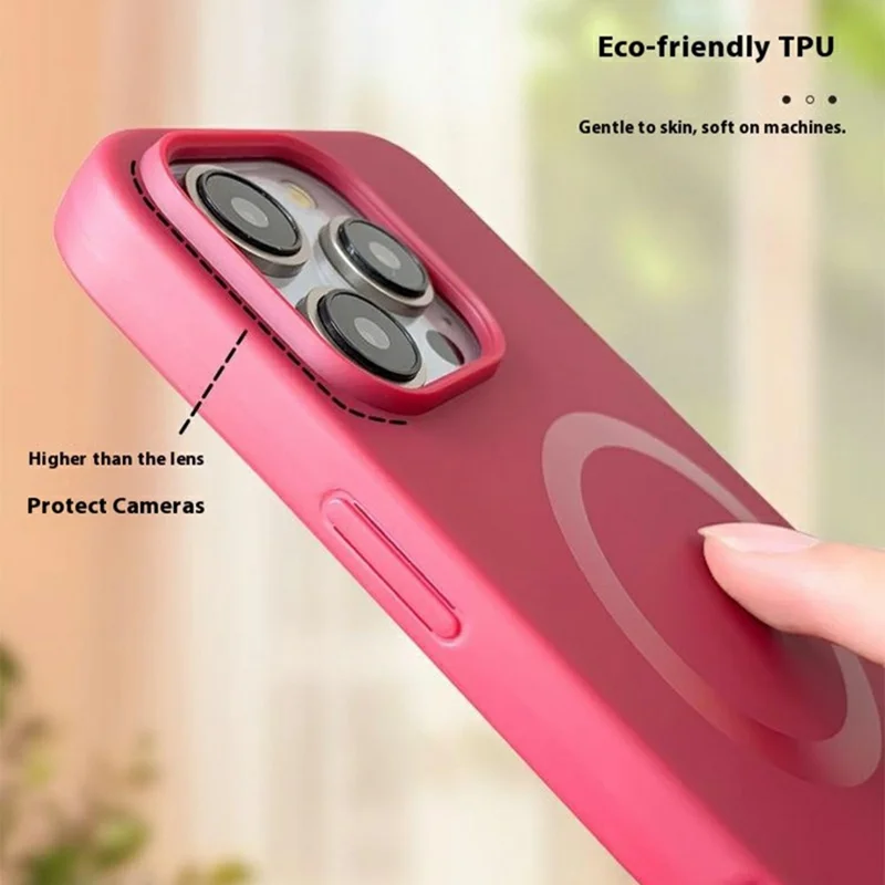 Capa Magnética Compatível com iPhone 16 Pro MagSafe Capa de Telefone Macia de TPU com Cordão - Vermelho Escuro