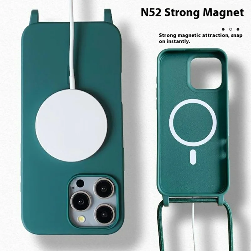 Funda Magnética Compatible con iPhone 16 Pro Max MagSafe, Funda de Teléfono de TPU Suave con Cordón - Rojo Oscuro