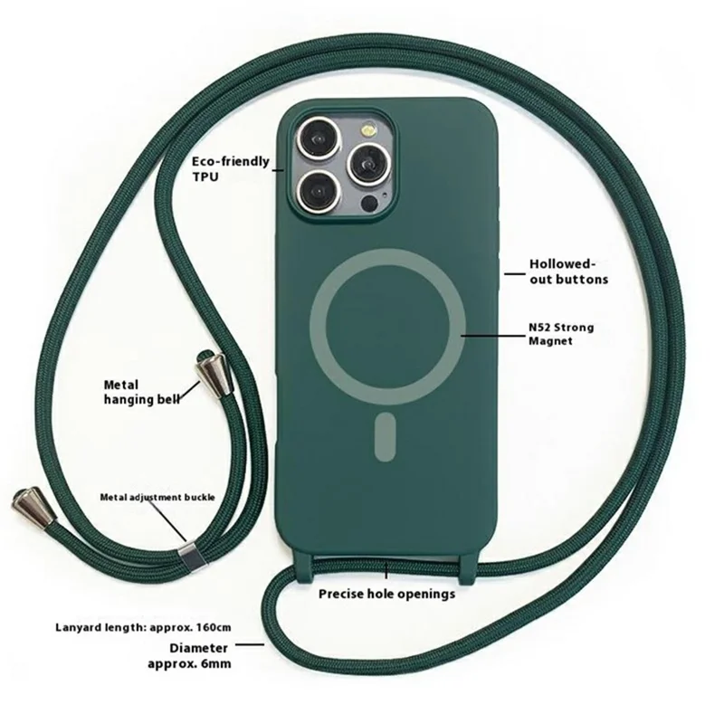 Funda Magnética Compatible con iPhone 16 Pro Max MagSafe, Funda de Teléfono de TPU Suave con Cordón - Rojo Oscuro