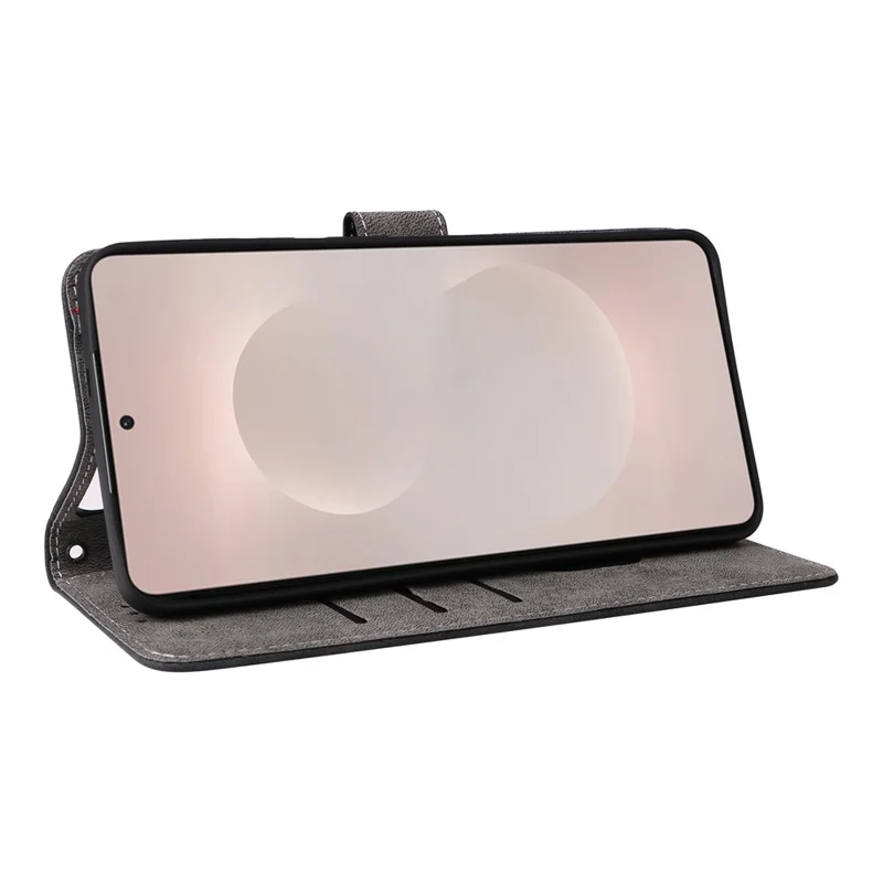 For Samsung Galaxy S26 Edge Case Wallet RFID Blocking PU Leather Phone Cover Stand with Strap - Black