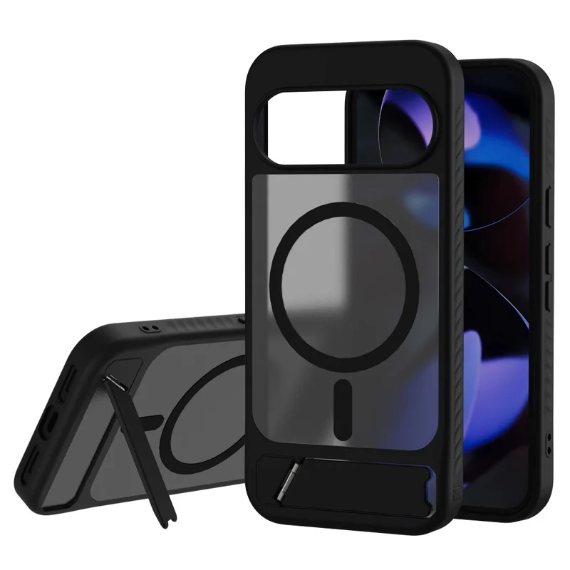 LEREACH Le-Chic Series For Google Pixel 10 Pro XL / 9 Pro XL Magnetic Case Kickstand TPU + PC Phone Cover - Black