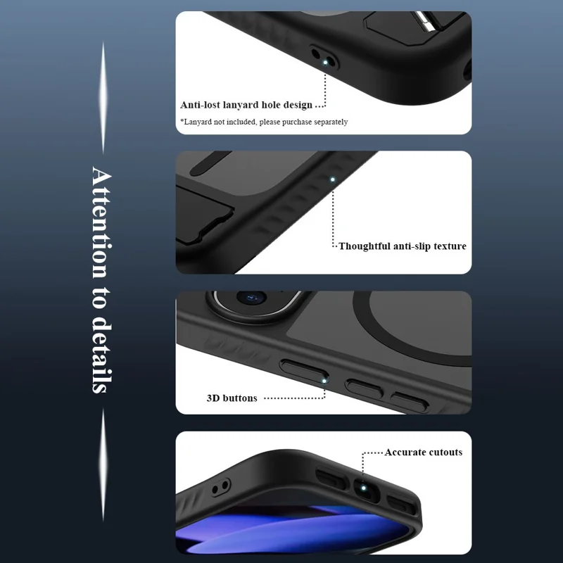 LEREACH Le-Chic Series For Google Pixel 10 Pro XL / 9 Pro XL Magnetic Case Kickstand TPU + PC Phone Cover - Black